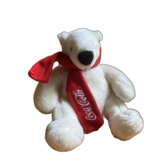 Coca-Cola White Polar Bear Plush Toy Teddy Bear W/ Scarf 10 Inches 2019 - Picture 1 of 9